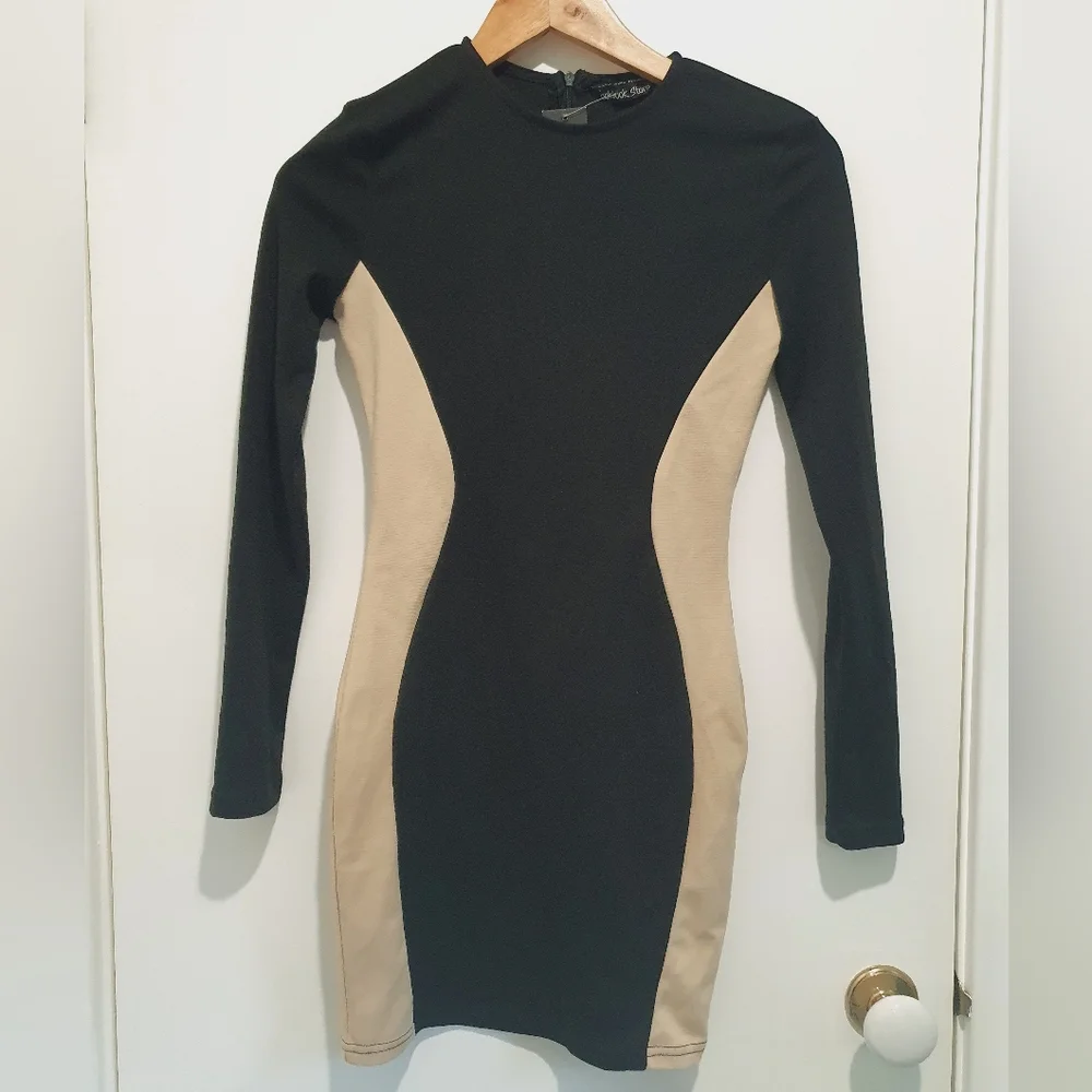 Lookbook Store size 6 beige/black bodycon illusion dress NWT - Picture 1 of 5